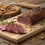 Variante fumée de magret de canard séché avec copeaux de bois