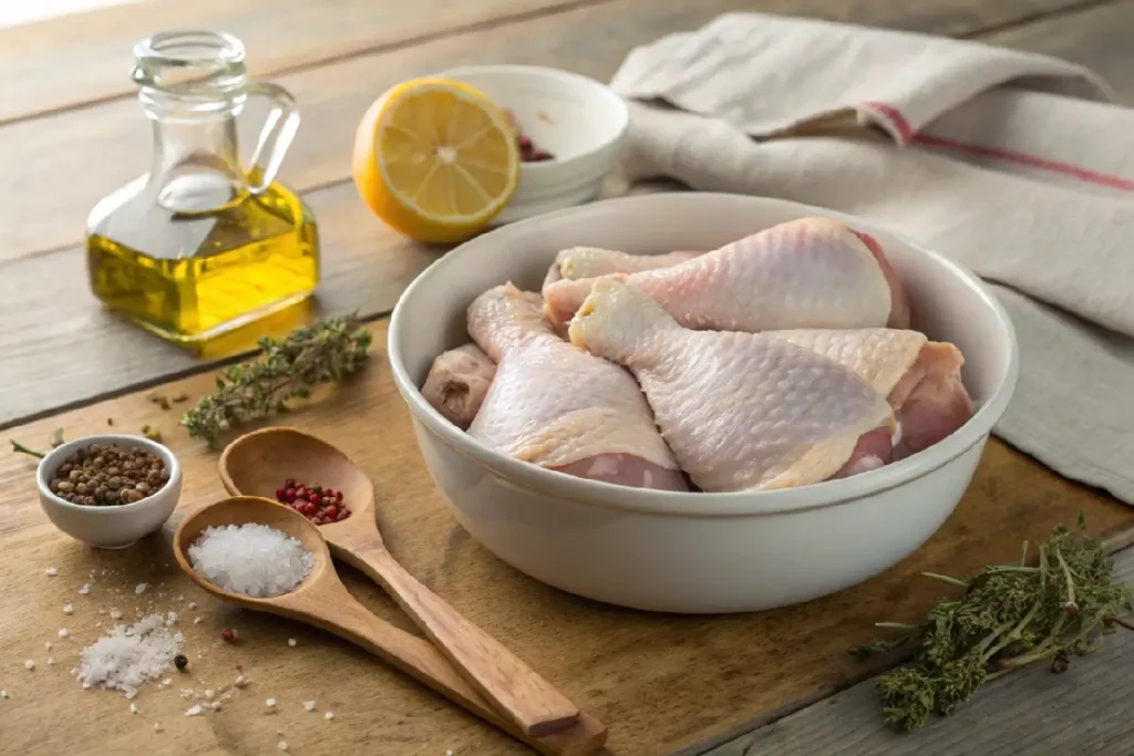 Ingrédients colorés pour une recette pilon de poulet au four
