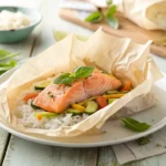 Saumon en papillote avec un riz qui capte tous les jus