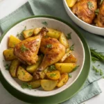 Poulet au four pomme de terre doré et savoureux avec légumes