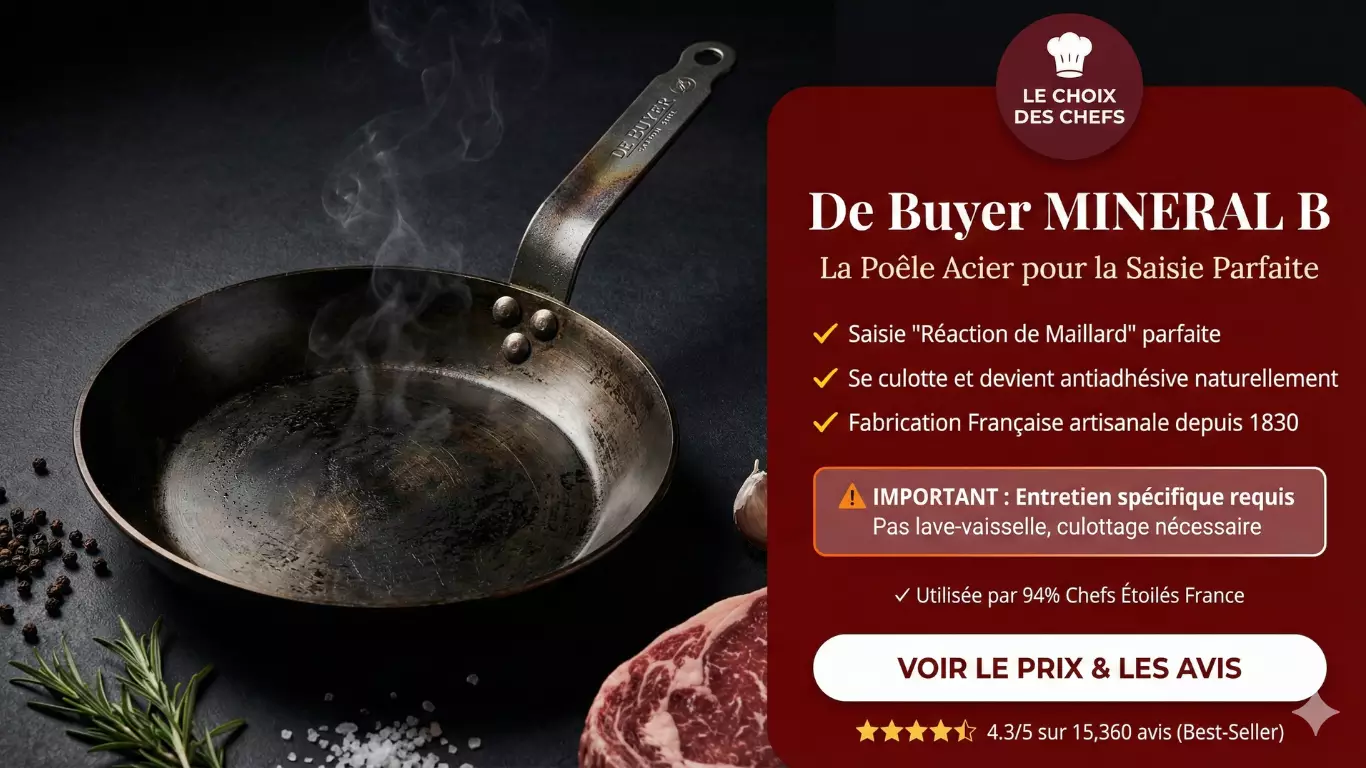 Poêle acier carbone De Buyer MINERAL B 24cm culottage naturel antiadhésif choix chefs professionnels fabrication française