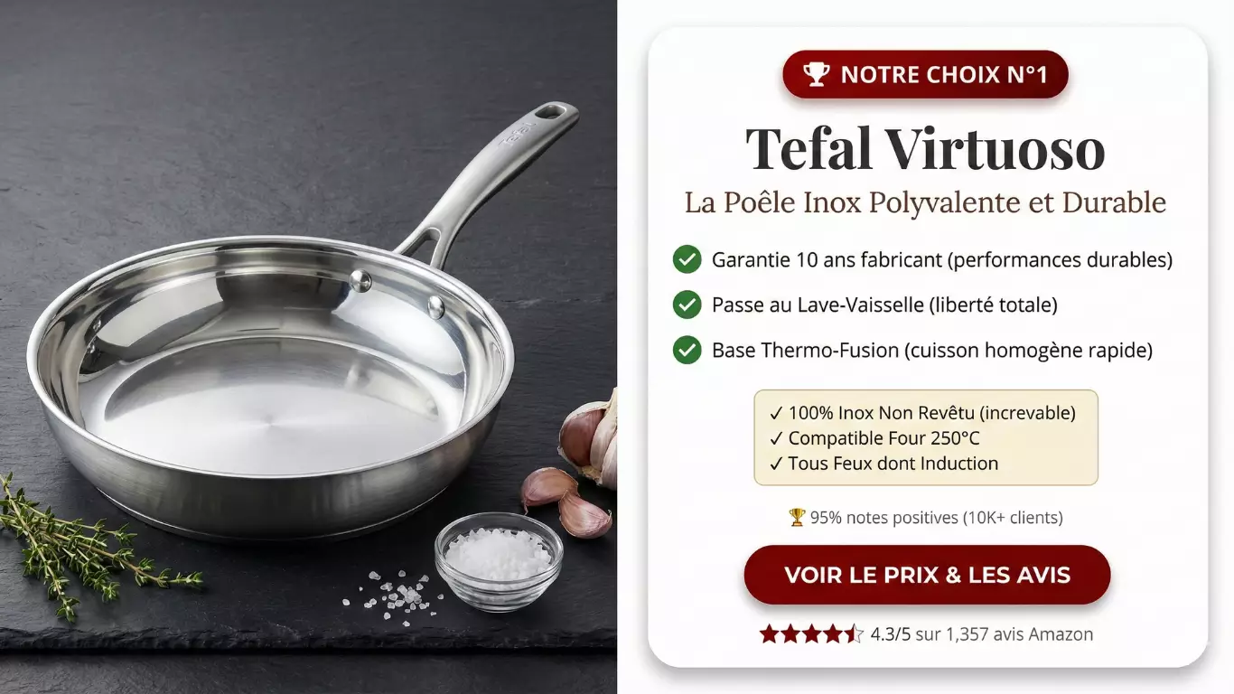 Poêle inox Tefal Virtuoso 28cm garantie 10 ans compatible lave-vaisselle tous feux induction saisie viandes