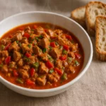 Plat d'Axoa de veau traditionnel basque, mijoté aux poivrons et piment d'Espelette