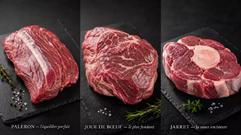 Comparatif des trois meilleurs morceaux pour un effiloché de bœuf : paleron, joue et jarret
