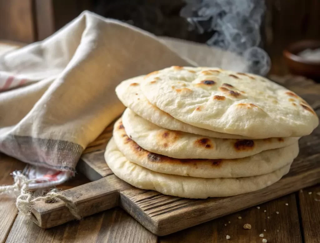 Pains pita kebab maison moelleux empilés encore chauds avec vapeur
