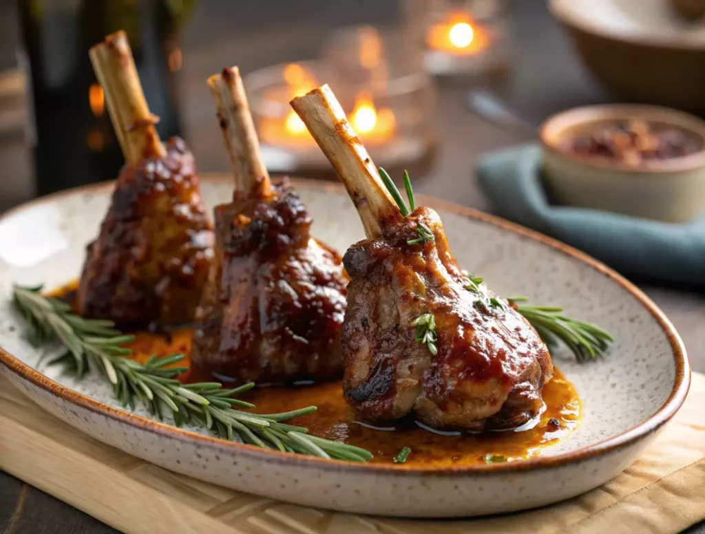 Souris d'agneau confite au miel et romarin, laquée et caramélisée