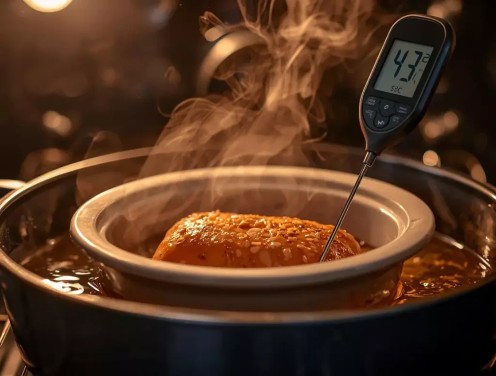 Cuisson basse température du foie gras au bain-marie avec thermomètre à sonde