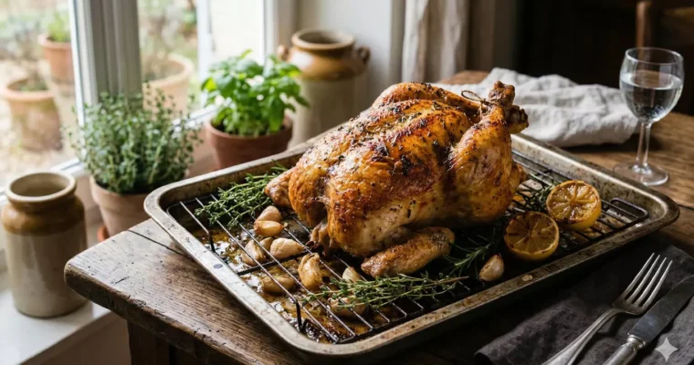 Poulet Rôti au Four : La Recette de Grand-Mère Maîtrisée comme un Chef (Peau Croustillante, Chair Juteuse, Inratable)