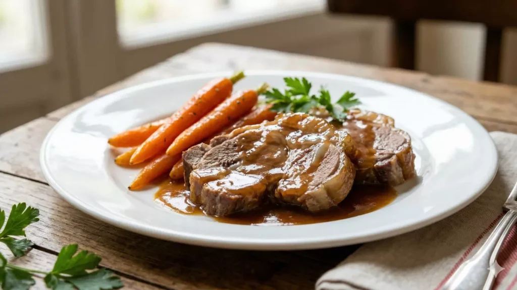 Tendrons de veau aux carottes servis dans leur sauce gélifiée
onctueuse — recette grand-mère mijotée en cocotte