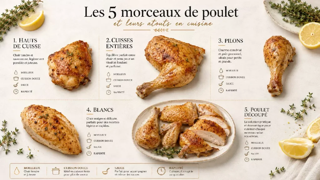 infographie des morceaux de poulet pour réussir un poulet au citron