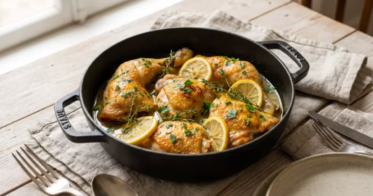 Poulet au citron fondant : recette en cocotte et sauce parfumée
