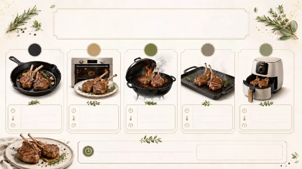 Tableau visuel du temps de cuisson des côtelettes d’agneau selon la méthode
