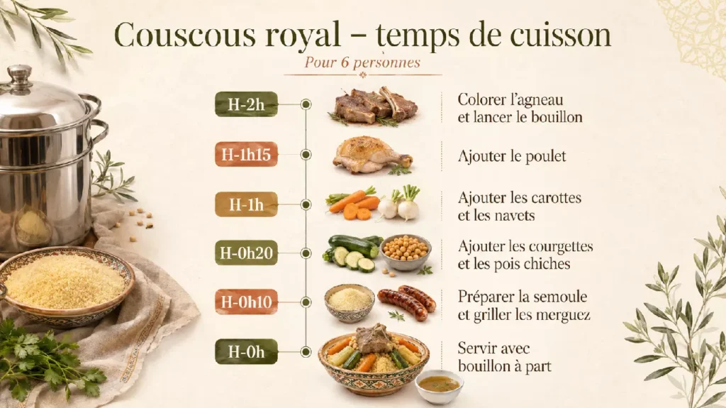 temps de cuisson couscous royal viandes légumes semoule