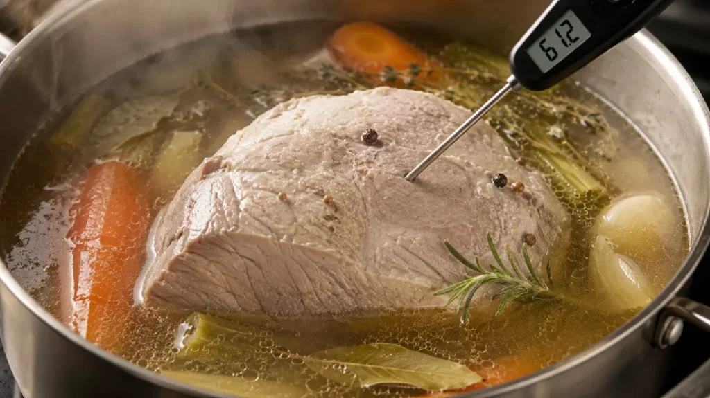 Pochage du veau au thermomètre à sonde pour atteindre 58 °C à cœur