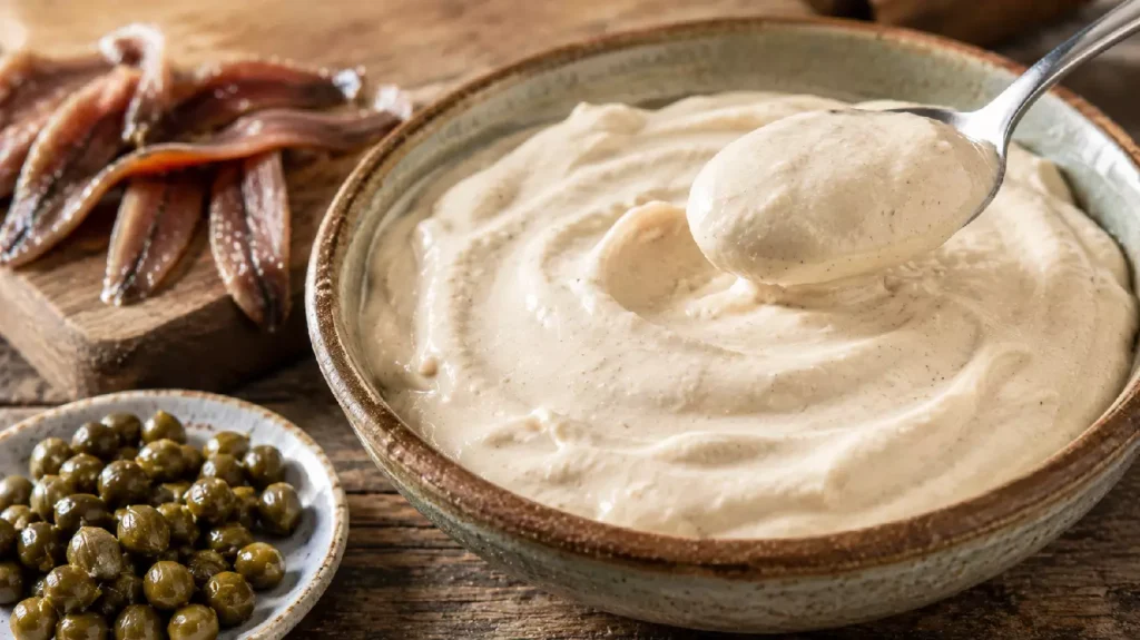 Sauce tonnata onctueuse au thon, anchois et câpres pour le vitello tonnato
